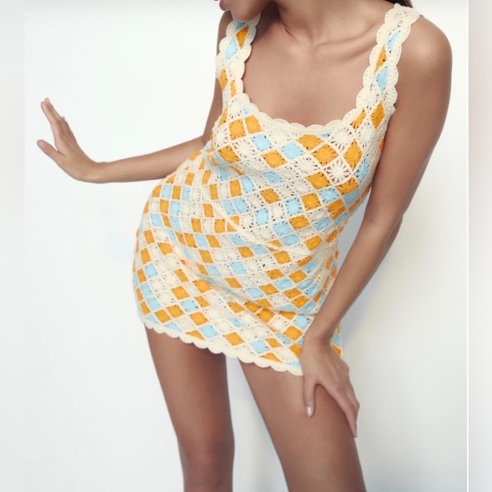 ZARA Crochet Mini Dress | S | Multi Color | Great pre-owned condition |